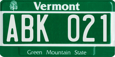 VT license plate ABK021