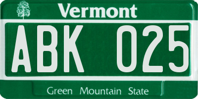 VT license plate ABK025