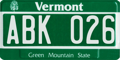 VT license plate ABK026