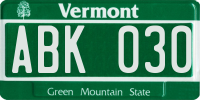 VT license plate ABK030