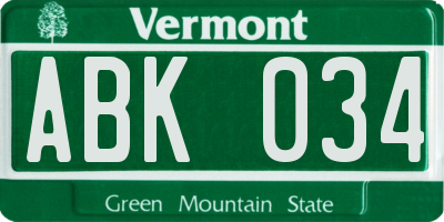 VT license plate ABK034