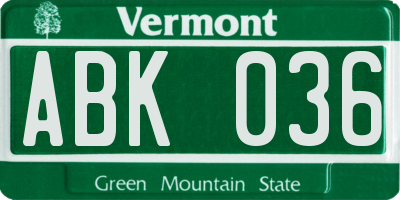 VT license plate ABK036