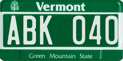 VT license plate ABK040