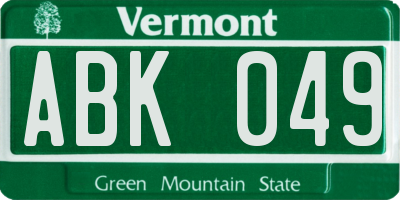 VT license plate ABK049