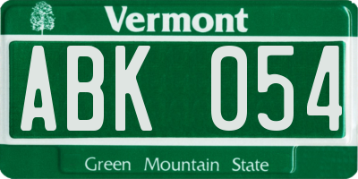 VT license plate ABK054