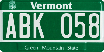 VT license plate ABK058