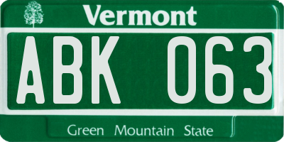 VT license plate ABK063
