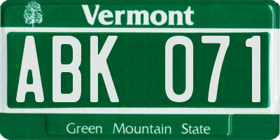 VT license plate ABK071