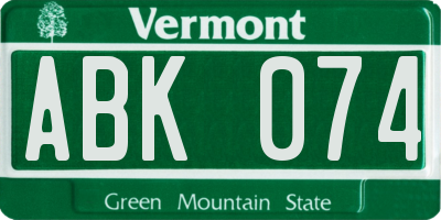 VT license plate ABK074
