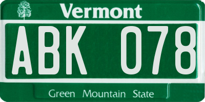 VT license plate ABK078