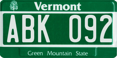 VT license plate ABK092