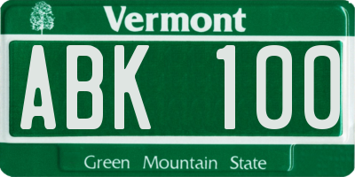 VT license plate ABK100