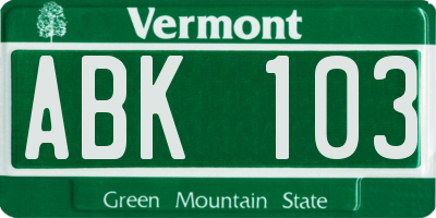 VT license plate ABK103