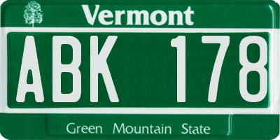 VT license plate ABK178