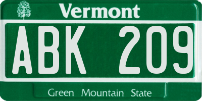 VT license plate ABK209