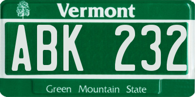 VT license plate ABK232