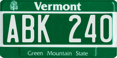 VT license plate ABK240