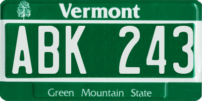 VT license plate ABK243