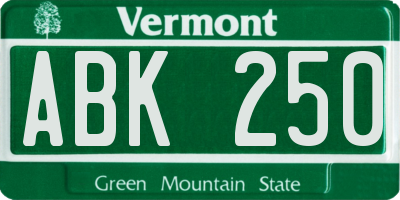 VT license plate ABK250