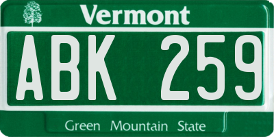 VT license plate ABK259