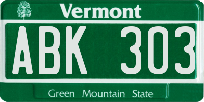 VT license plate ABK303