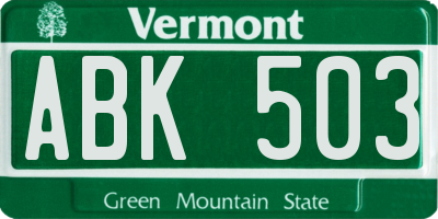 VT license plate ABK503