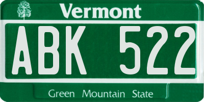 VT license plate ABK522