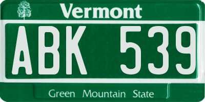 VT license plate ABK539