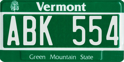 VT license plate ABK554