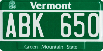 VT license plate ABK650