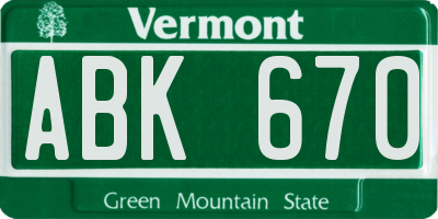 VT license plate ABK670