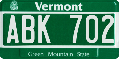 VT license plate ABK702