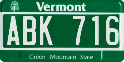 VT license plate ABK716
