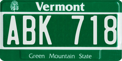 VT license plate ABK718