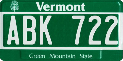 VT license plate ABK722