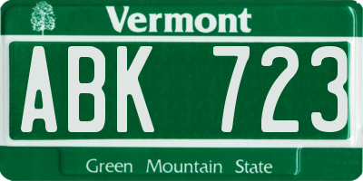 VT license plate ABK723