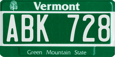 VT license plate ABK728