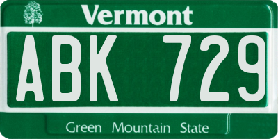 VT license plate ABK729