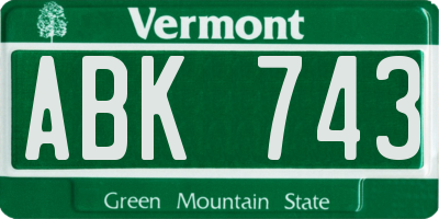 VT license plate ABK743