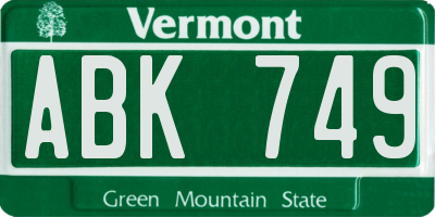 VT license plate ABK749