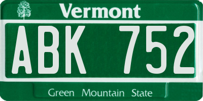 VT license plate ABK752