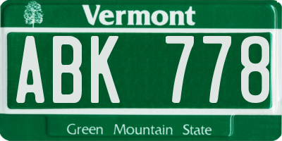 VT license plate ABK778