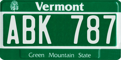 VT license plate ABK787