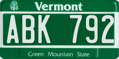 VT license plate ABK792