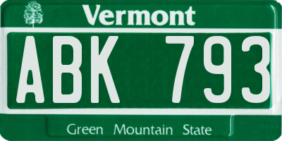 VT license plate ABK793