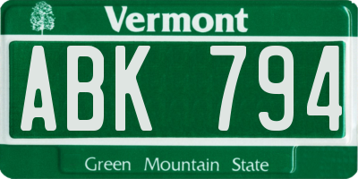 VT license plate ABK794