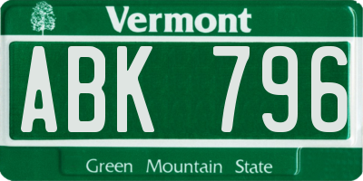 VT license plate ABK796