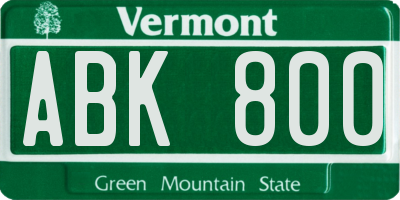 VT license plate ABK800