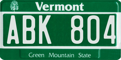 VT license plate ABK804