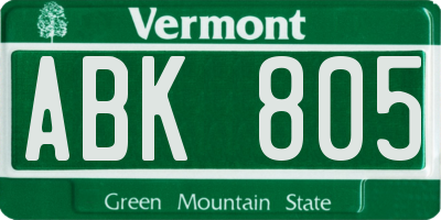 VT license plate ABK805
